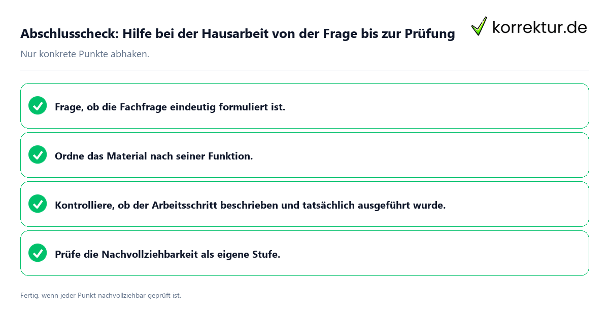 Konkreter Abschlusscheck zu Hilfe bei der Hausarbeit von der Frage bis zur Prüfung