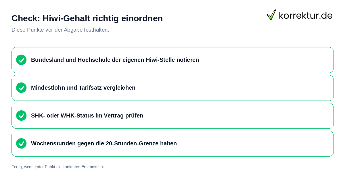 Check: Hiwi-Gehalt richtig einordnen Hiwi-Gehalt richtig einordnen: Prüfliste mit vier Punkten