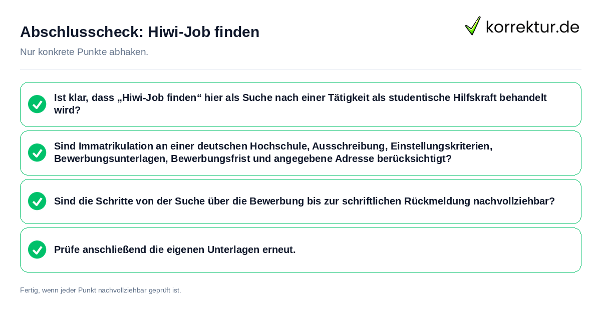Konkreter Abschlusscheck zu Hiwi-Job finden
