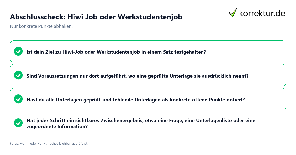 Konkreter Abschlusscheck zu Hiwi Job oder Werkstudentenjob