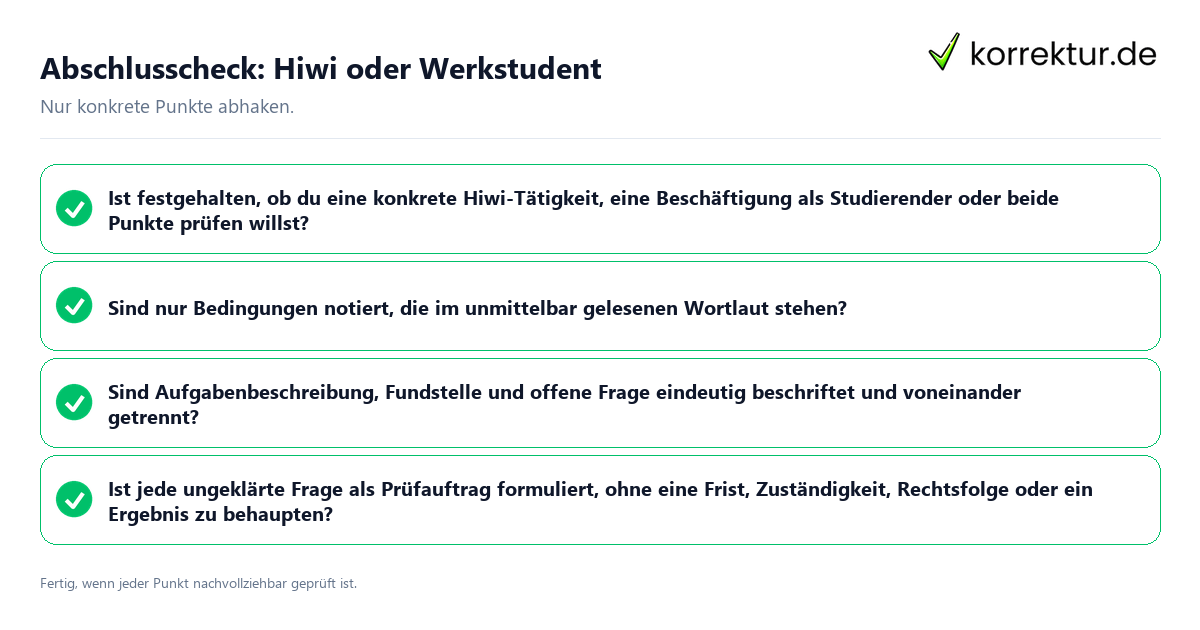 Konkreter Abschlusscheck zu Hiwi oder Werkstudent