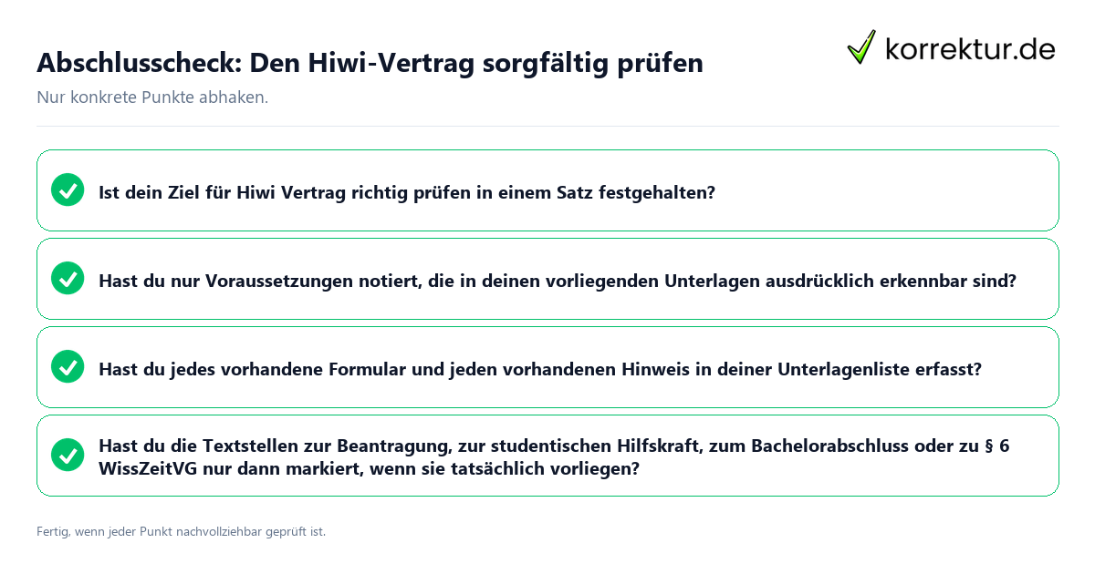 Konkreter Abschlusscheck zu Den Hiwi-Vertrag sorgfältig prüfen