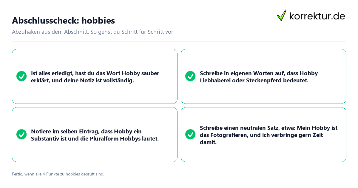 Abschlusscheck: hobbies Konkreter Abschlusscheck zu hobbies