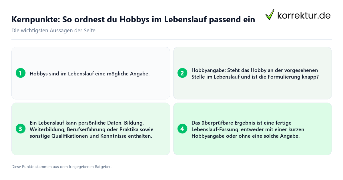 Konkrete Kernpunkte zu So ordnest du Hobbys im Lebenslauf passend ein
