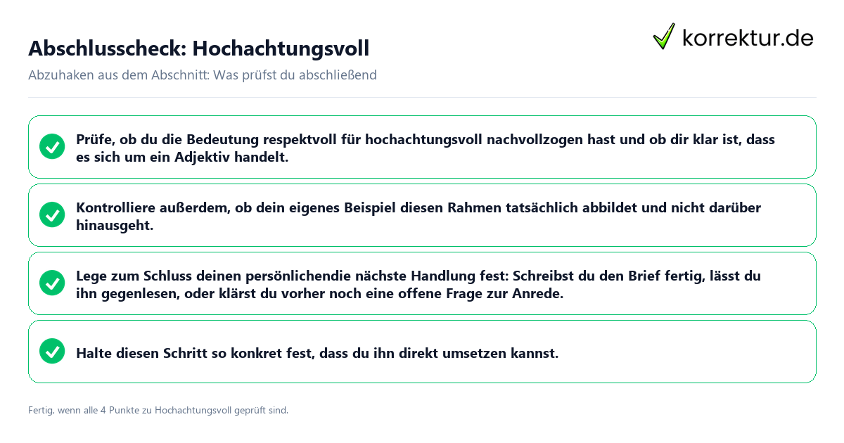 Abschlusscheck: Hochachtungsvoll Konkreter Abschlusscheck zu Hochachtungsvoll