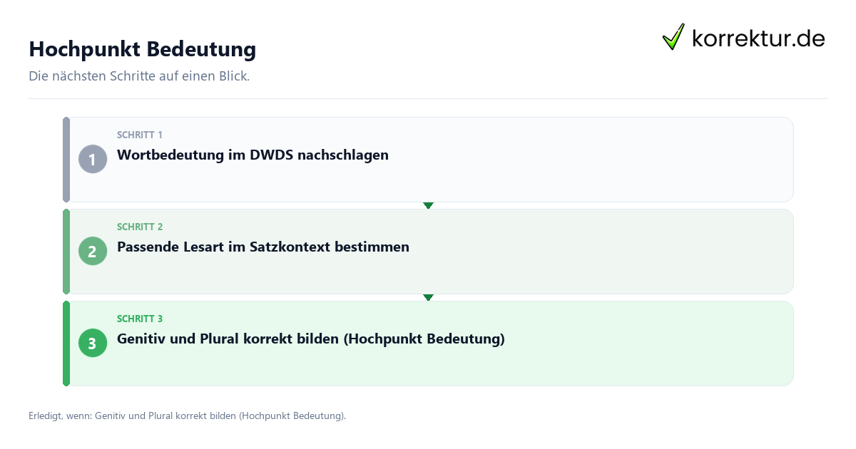 Hochpunkt Bedeutung mit einem Ablauf aus Prüfung, Kontakt und Dokumentation