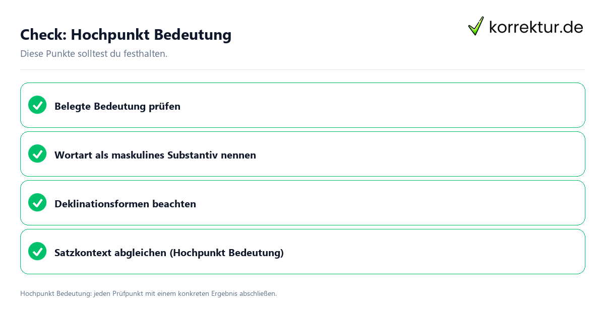 Hochpunkt Bedeutung mit einer themenspezifischen Checkliste