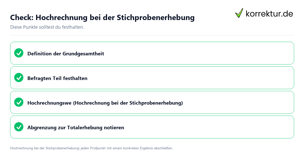 Check: Hochrechnung bei der Stichprobenerhebung Hochrechnung bei der Stichprobenerhebung mit einer themenspezifischen Checkliste