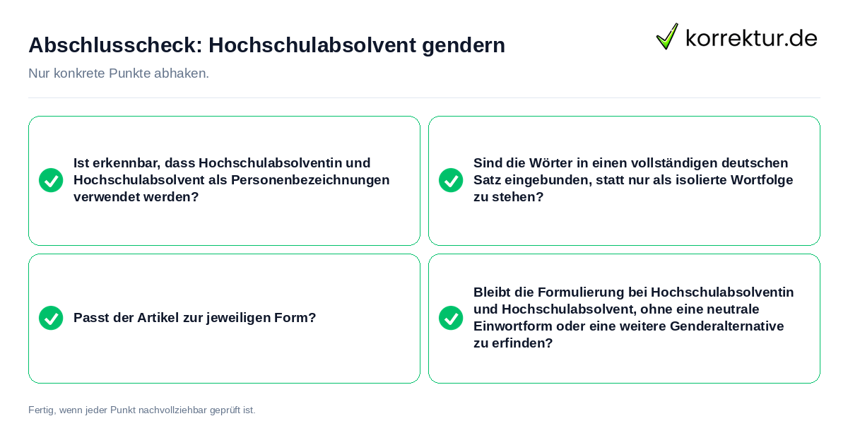 Konkreter Abschlusscheck zu Hochschulabsolvent gendern