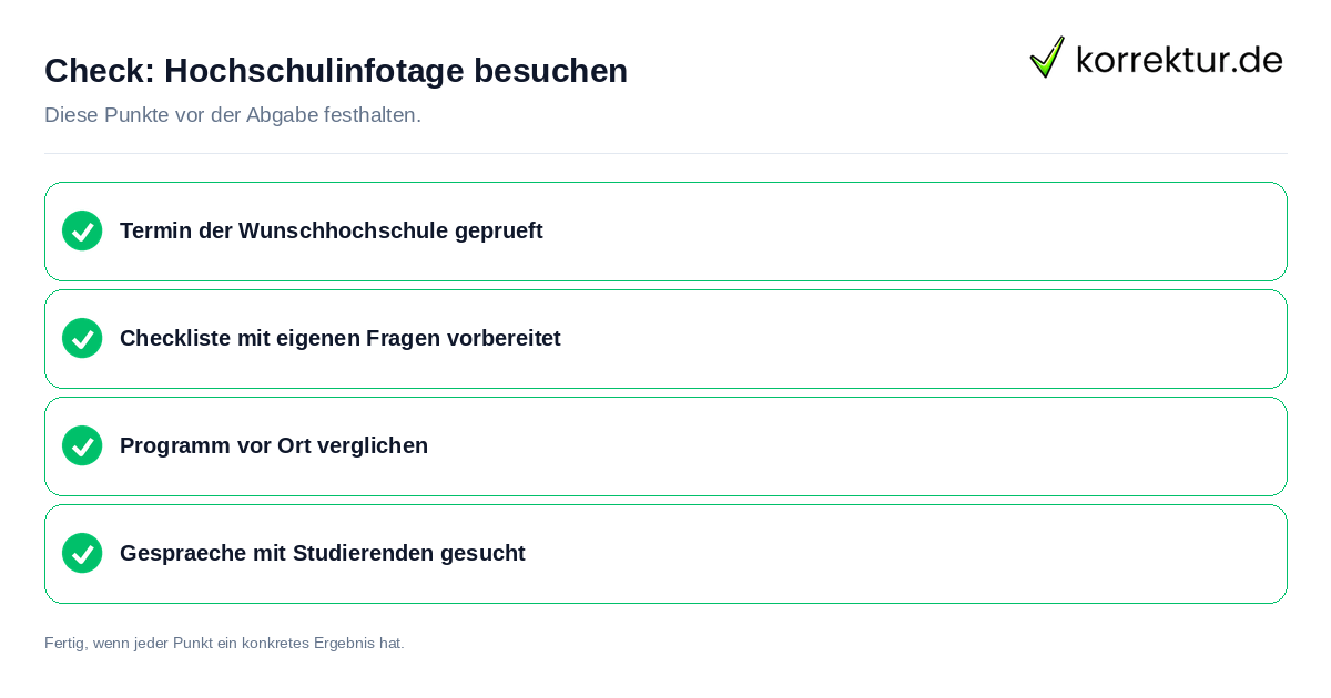 Hochschulinfotage besuchen: Prüfliste mit vier Punkten