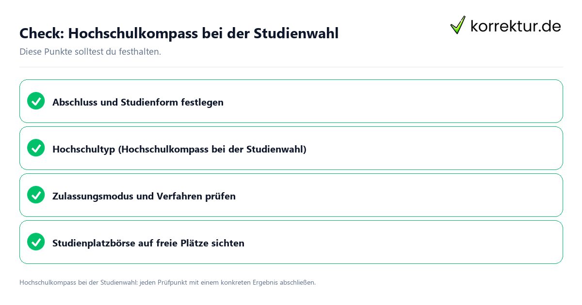 Hochschulkompass bei der Studienwahl mit einer themenspezifischen Checkliste