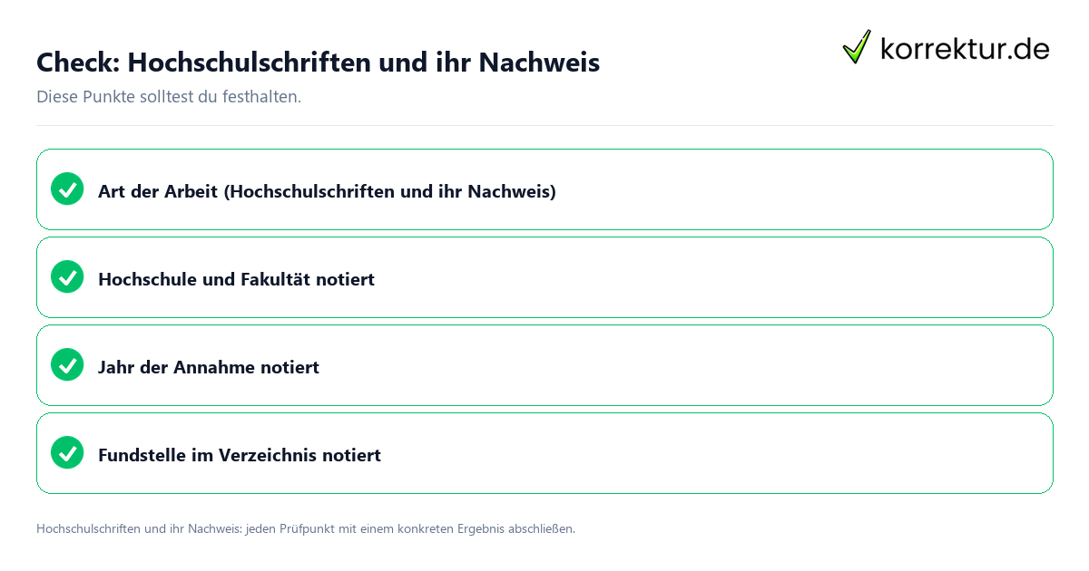 Hochschulschriften und ihr Nachweis mit einer themenspezifischen Checkliste