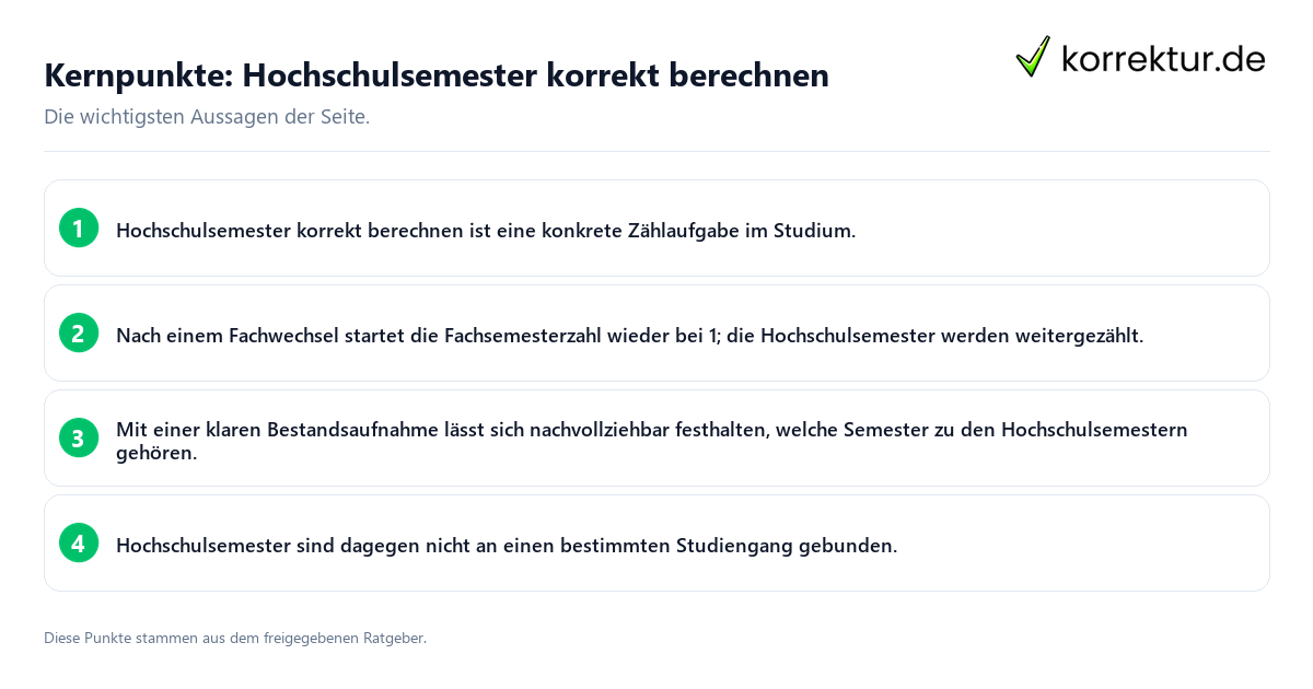 Konkrete Kernpunkte zu Hochschulsemester korrekt berechnen