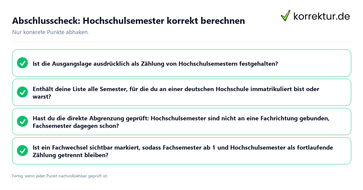 Konkreter Abschlusscheck zu Hochschulsemester korrekt berechnen