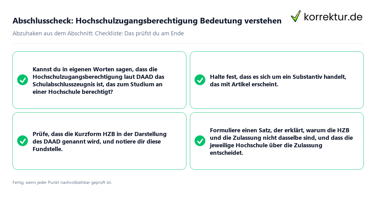 Konkreter Abschlusscheck zu Hochschulzugangsberechtigung Bedeutung verstehen