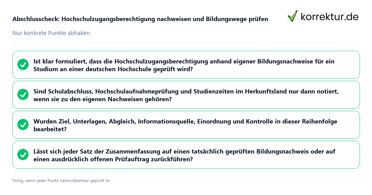 Konkreter Abschlusscheck zu Hochschulzugangsberechtigung nachweisen und Bildungswege prüfen