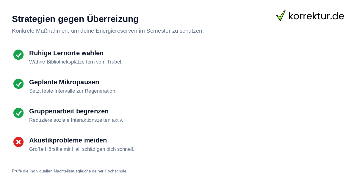 Strategien gegen Überreizung Checkliste für einen stressarmen Uni-Alltag trotz Hochsensibilität
