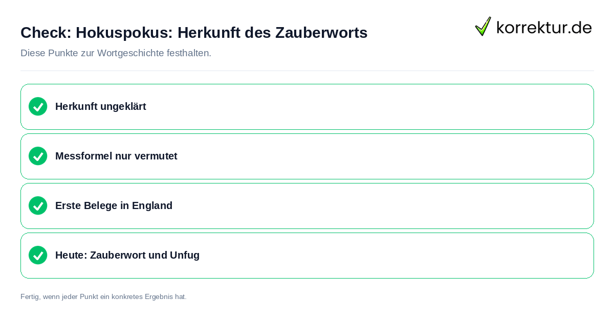 Check: Hokuspokus: Herkunft des Zauberworts Hokuspokus: Herkunft des Zauberworts: Prüfliste mit vier Punkten