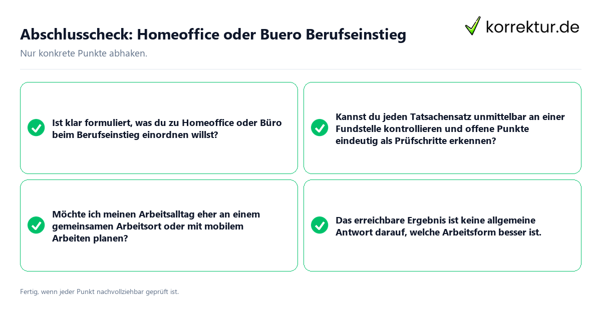 Konkreter Abschlusscheck zu Homeoffice oder Buero Berufseinstieg