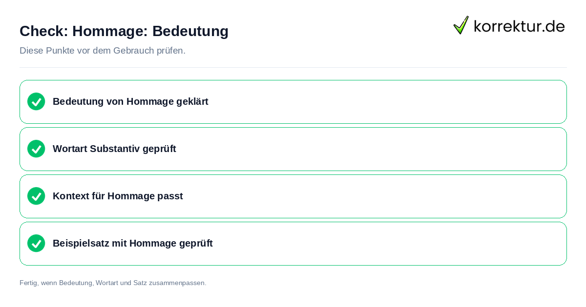 Hommage: Bedeutung: Prüfliste mit vier Punkten