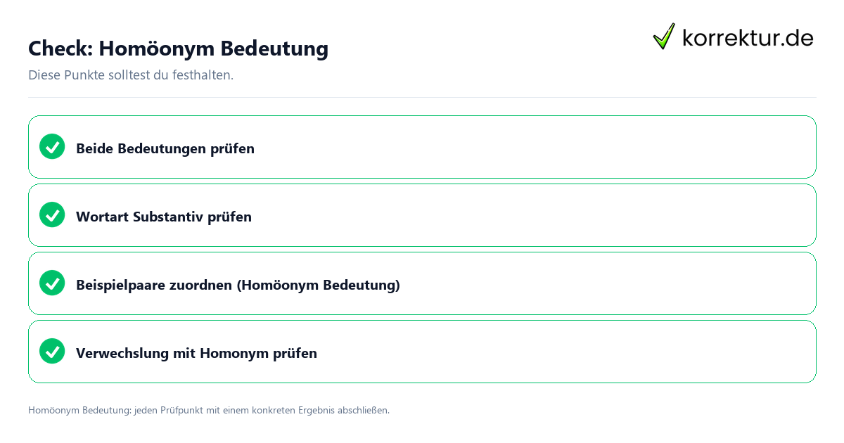 Homöonym Bedeutung mit einer themenspezifischen Checkliste