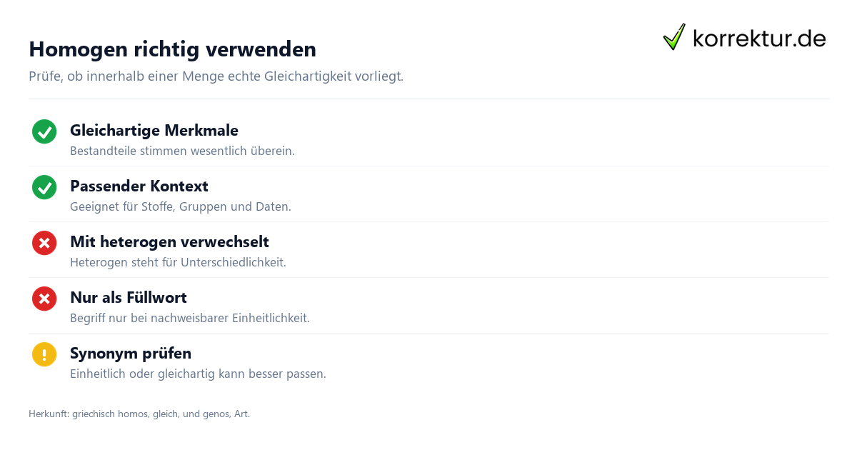 homogen Bedeutung richtig verwenden, Checkliste
