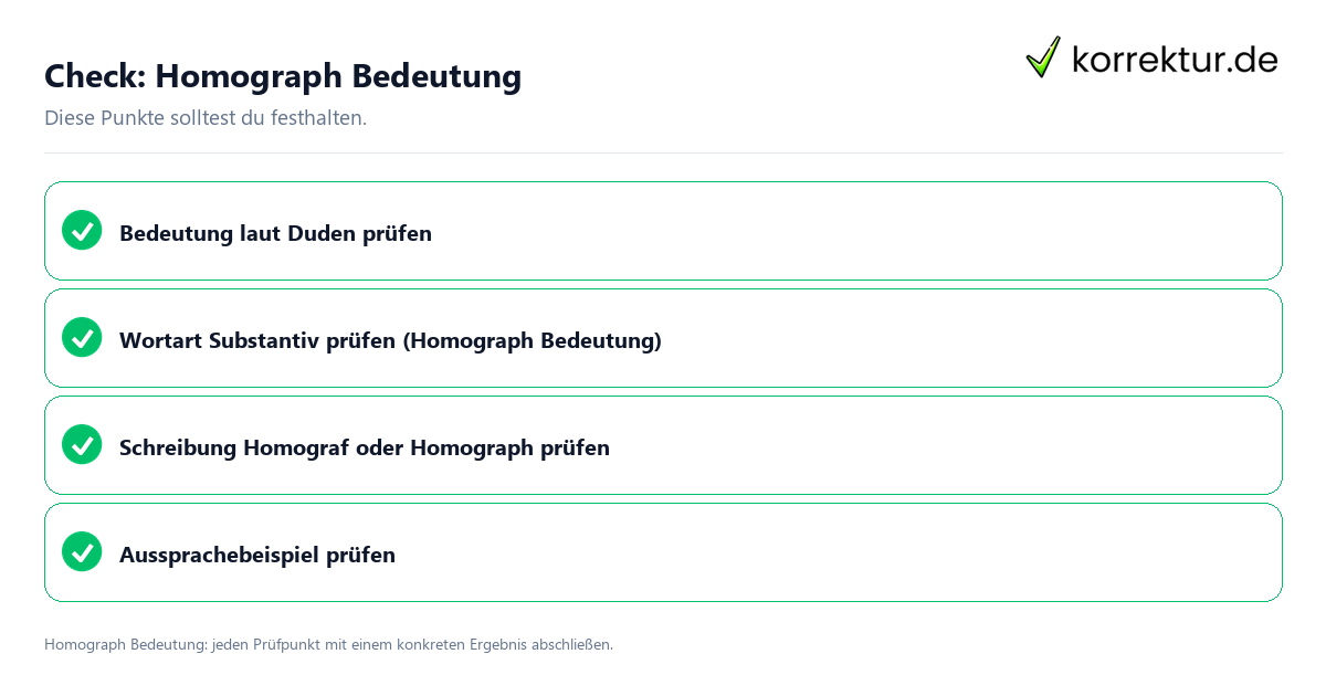 Homograph Bedeutung mit einer themenspezifischen Checkliste