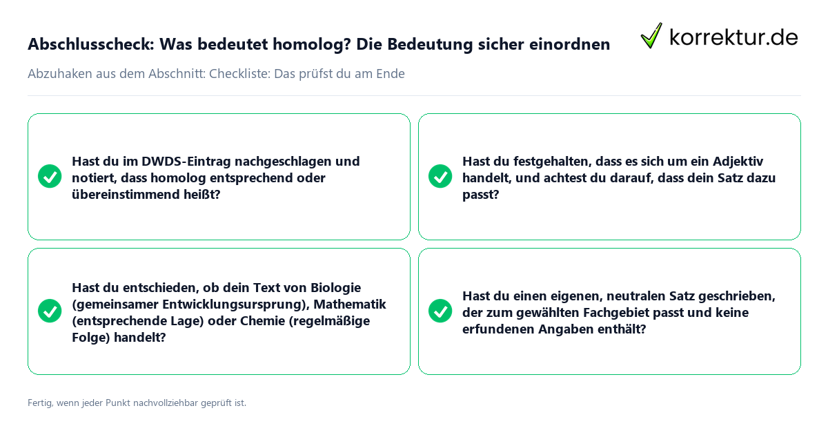 Abschlusscheck: Was bedeutet homolog? Die Bedeutung sicher einordnen Konkreter Abschlusscheck zu Was bedeutet homolog? Die Bedeutung sicher einordnen
