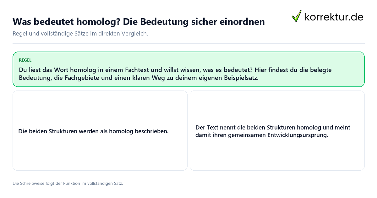 Was bedeutet homolog? Die Bedeutung sicher einordnen Konkrete Regel und vollständige Beispielsätze zu Was bedeutet homolog?