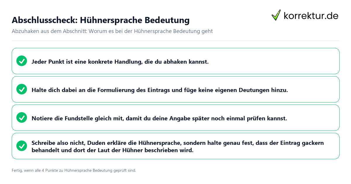 Konkreter Abschlusscheck zu Hühnersprache Bedeutung
