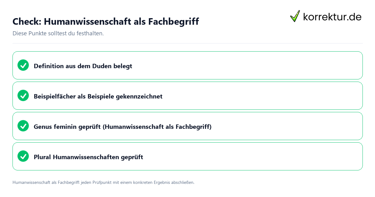 Humanwissenschaft als Fachbegriff mit einer themenspezifischen Checkliste