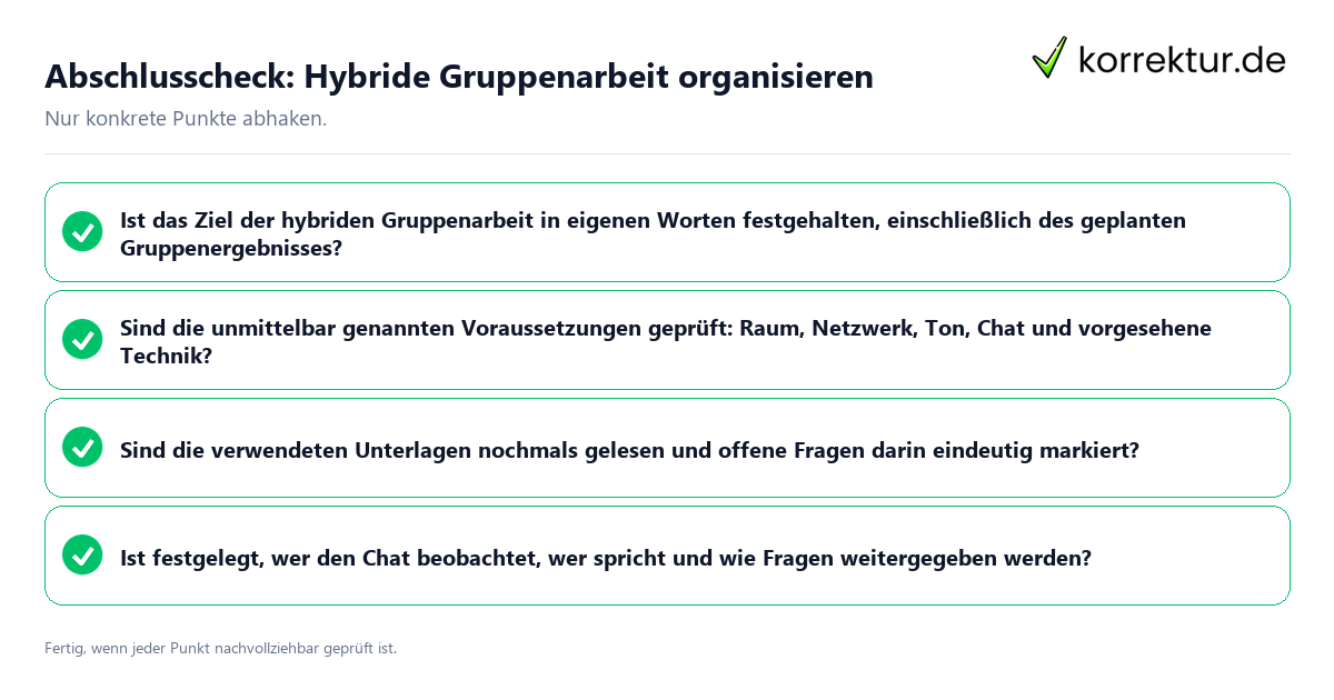 Konkreter Abschlusscheck zu Hybride Gruppenarbeit organisieren