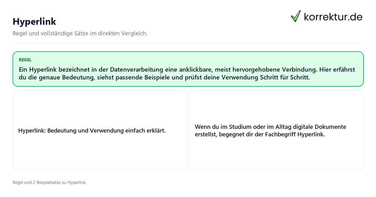 Konkrete Regel und vollständige Beispielsätze zu Hyperlink