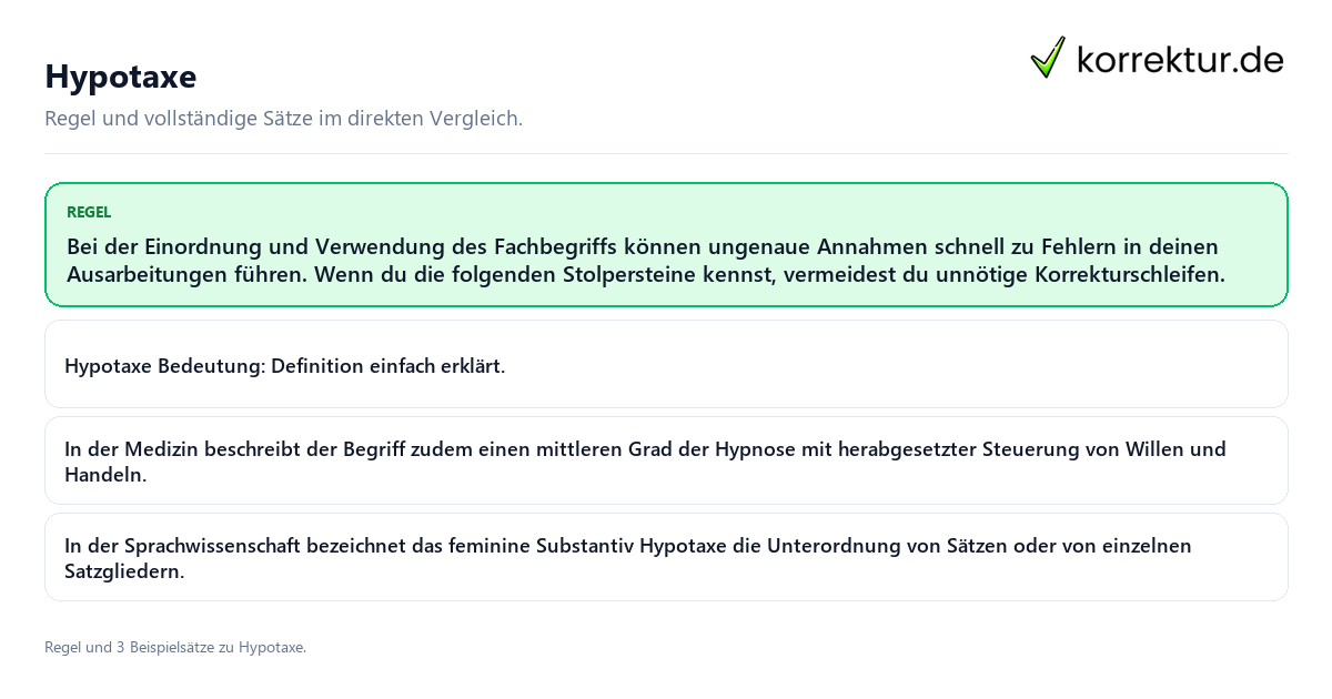 Hypotaxe Konkrete Regel und vollständige Beispielsätze zu Hypotaxe
