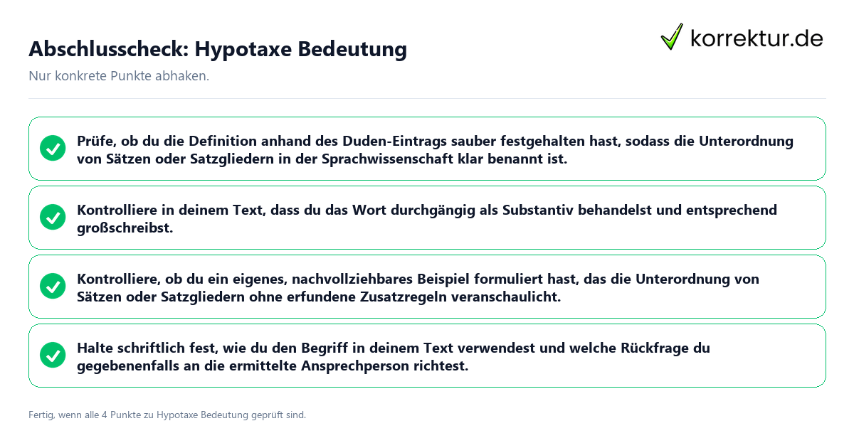 Konkreter Abschlusscheck zu Hypotaxe Bedeutung