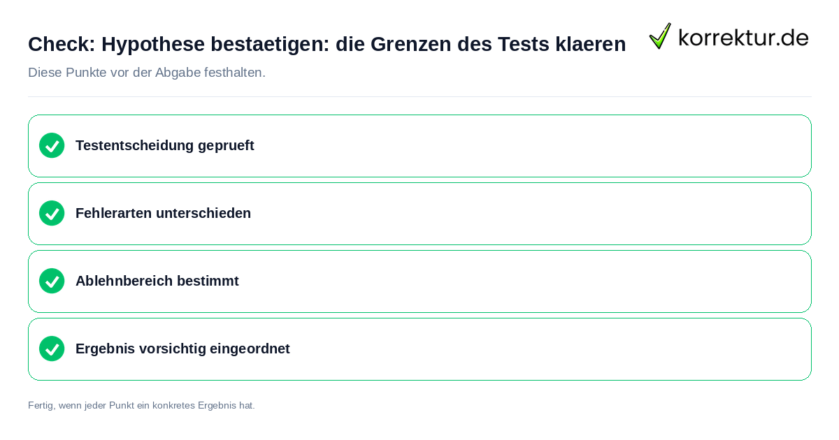 Check: Hypothese bestätigen: die Grenzen des Tests klären Hypothese bestätigen: die Grenzen des Tests klären: Prüfliste mit vier Punkten