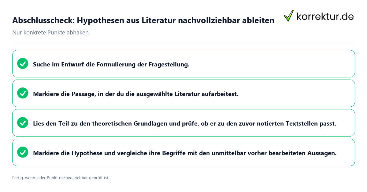 Konkreter Abschlusscheck zu Hypothesen aus Literatur nachvollziehbar ableiten