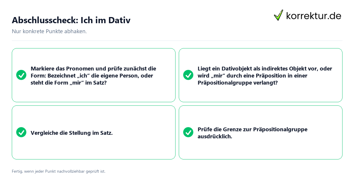 Konkreter Abschlusscheck zu Ich im Dativ