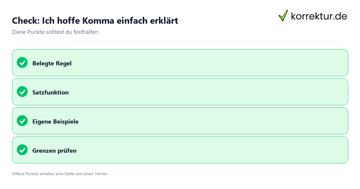 Ich hoffe Komma einfach erklärt mit Checkliste für Unterlagen und nächste Schritte