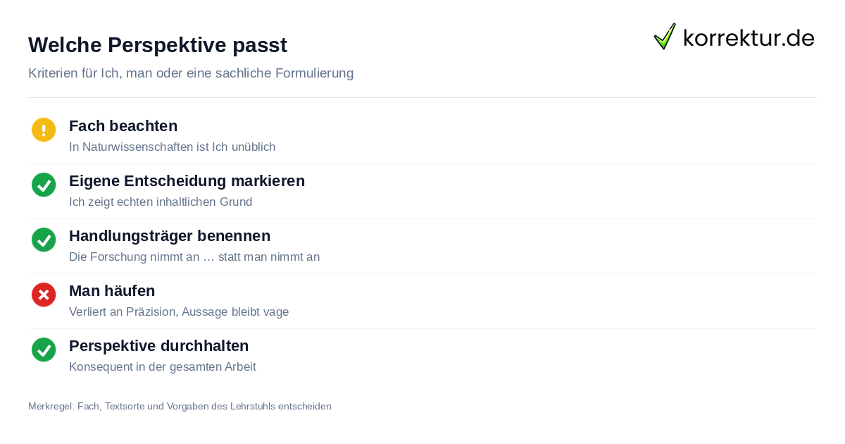 Checkliste: Perspektive in der wissenschaftlichen Arbeit wählen