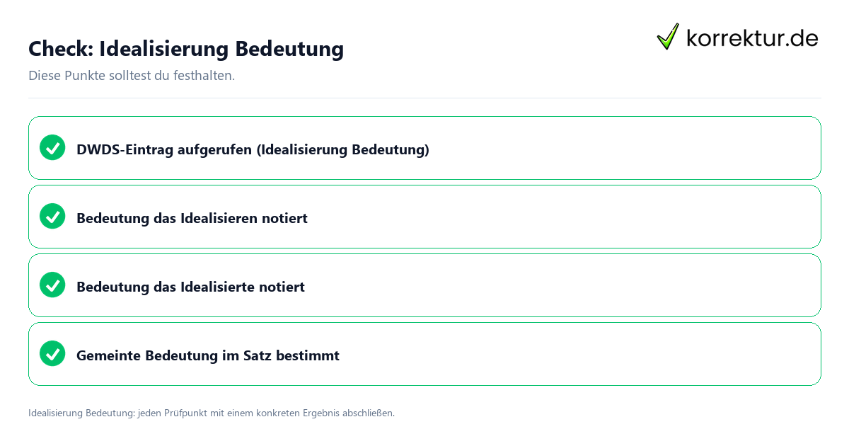 Idealisierung Bedeutung mit einer themenspezifischen Checkliste