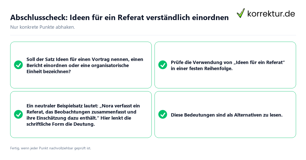 Konkreter Abschlusscheck zu Ideen für ein Referat verständlich einordnen