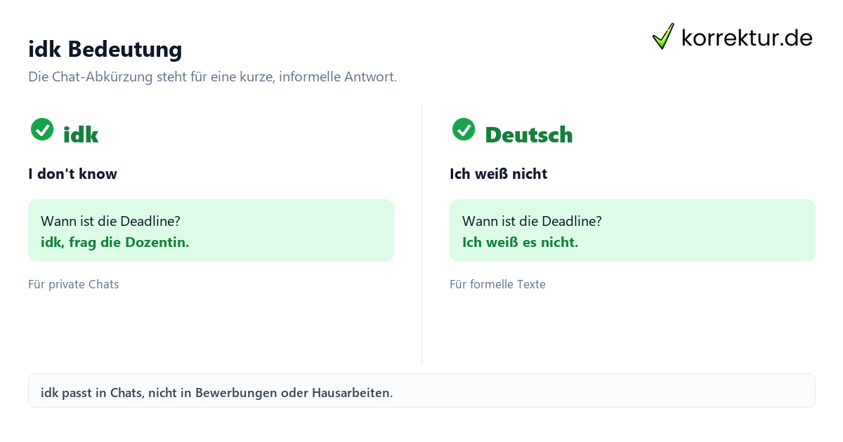 idk Bedeutung: Englische Abkürzung und deutsche Übersetzung
