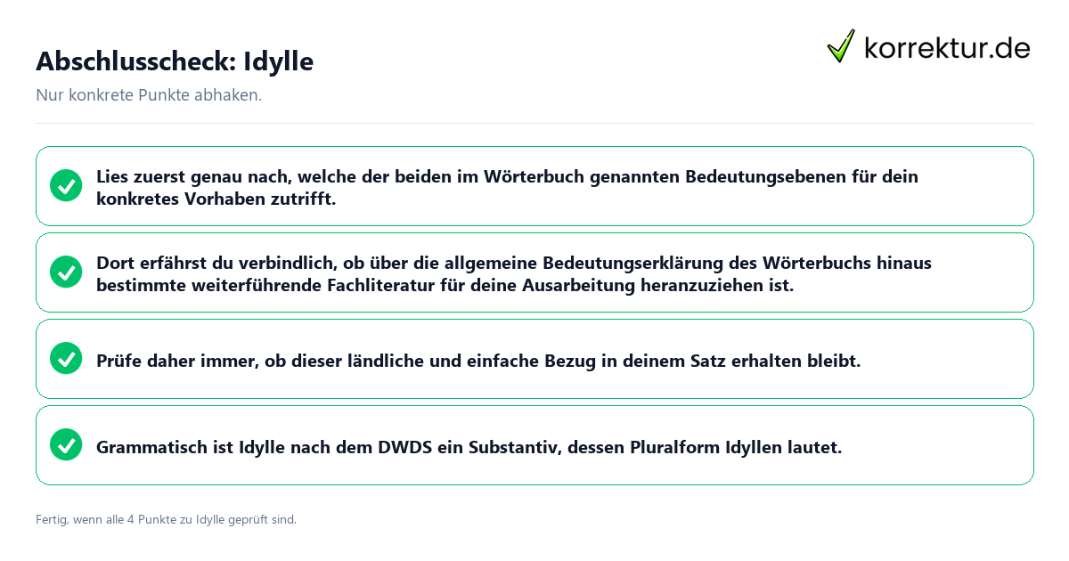 Konkreter Abschlusscheck zu Idylle