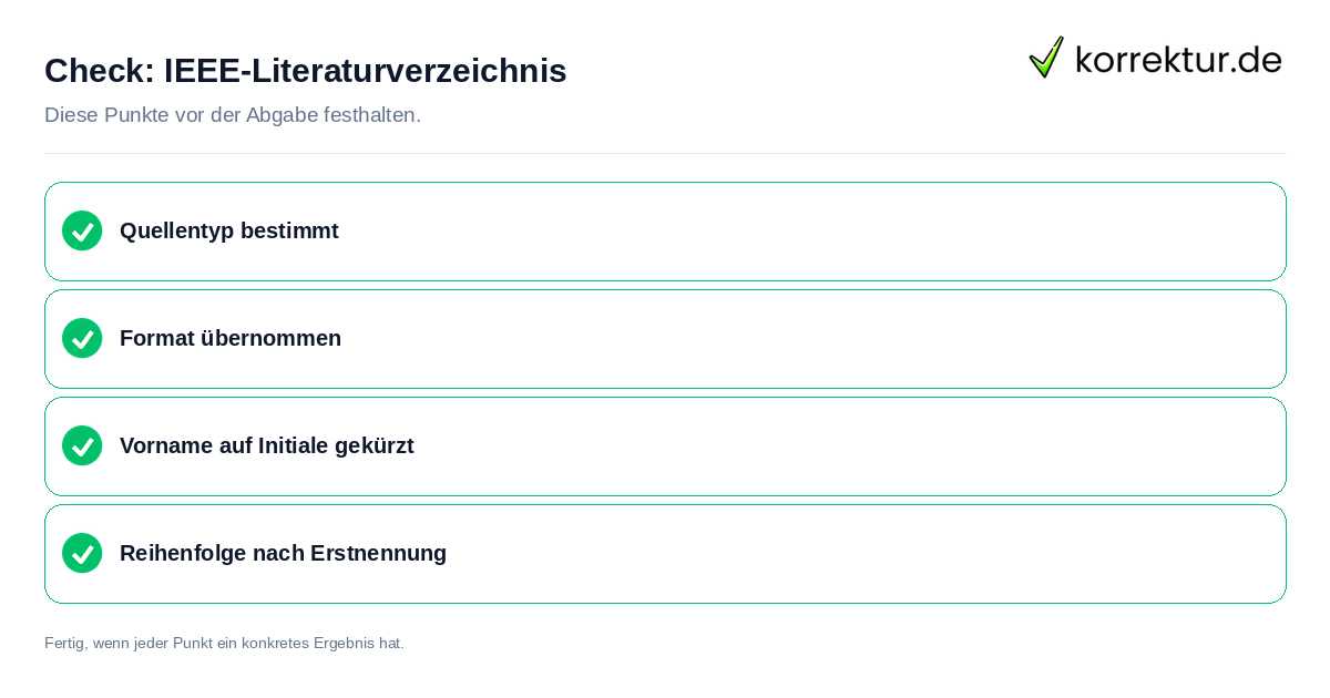 IEEE-Literaturverzeichnis: Prüfliste mit vier Punkten