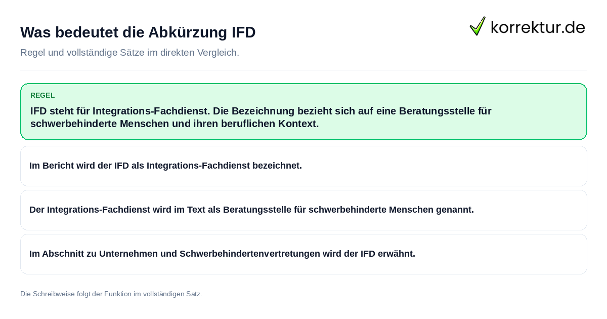 Konkrete Regel und vollständige Beispielsätze zu Was bedeutet die Abkürzung IFD
