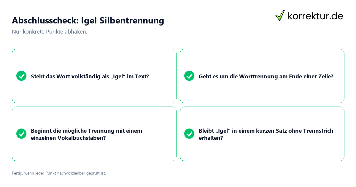 Konkreter Abschlusscheck zu Igel Silbentrennung