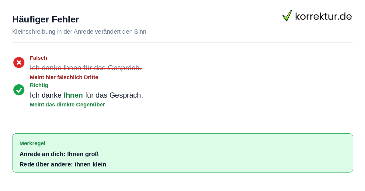 Beispiel für falsche und richtige Schreibweise von Ihnen in der Anrede