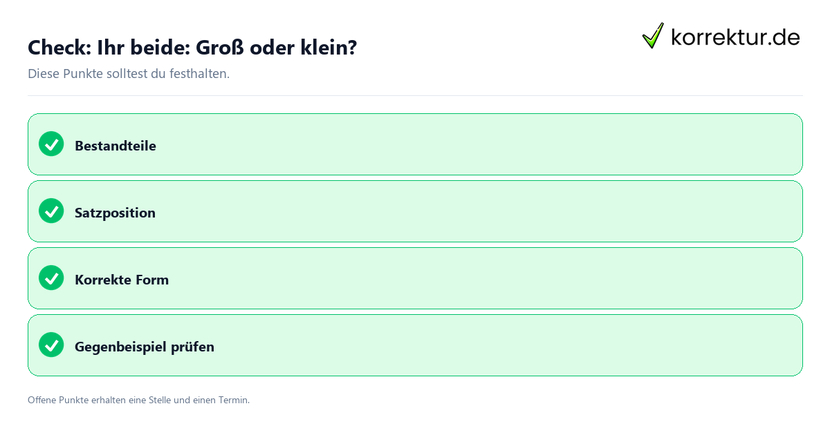 Check: Ihr beide: Groß oder klein? Ihr beide: Groß oder klein? mit Checkliste für Unterlagen und nächste Schritte