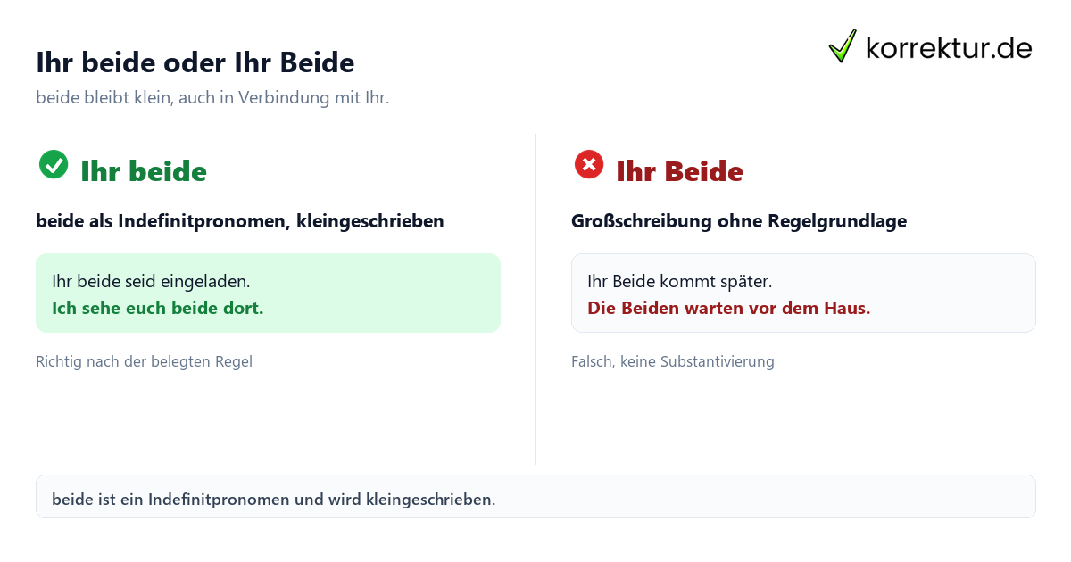 Ihr beide oder Ihr Beide Ihr beide richtig schreiben, Vergleich Klein- und Großschreibung